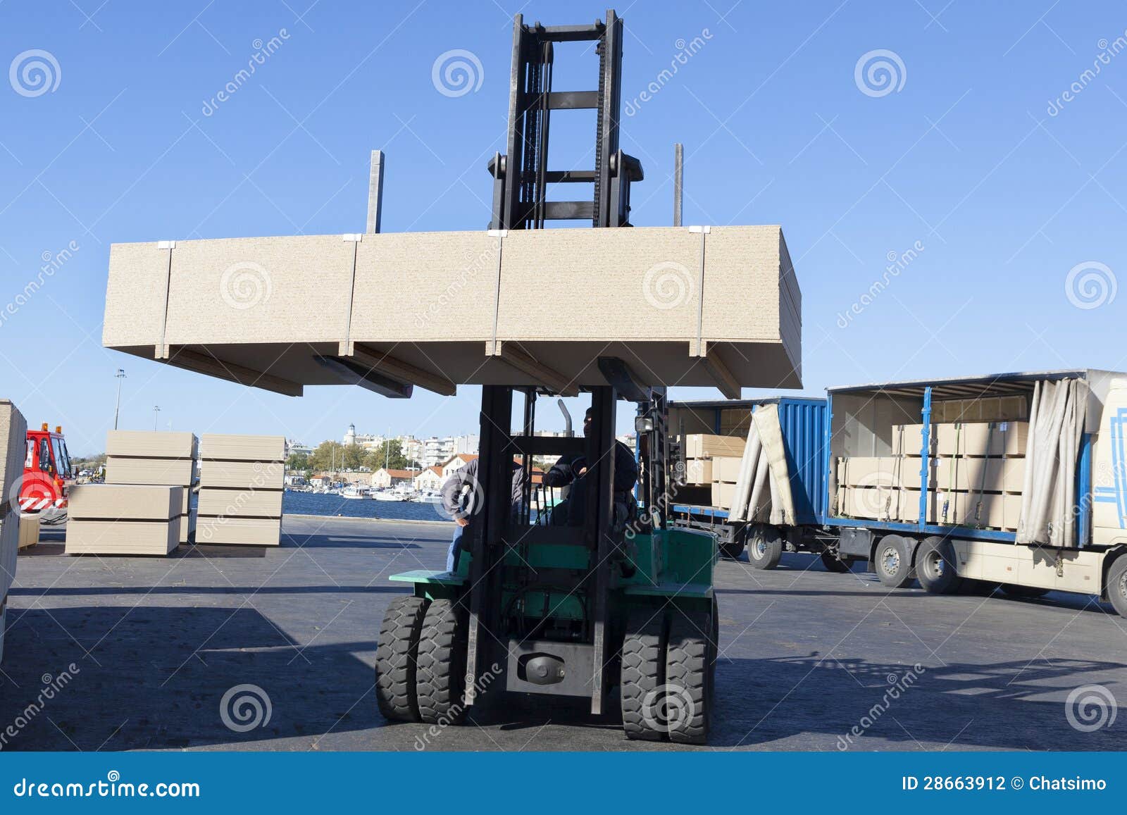 Green Fork Lifter Truck and Cargo Box Stock Photo Image of