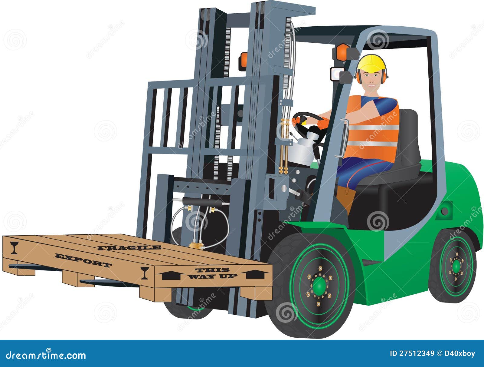 Forklift And Truck Driver Character Illustration Set. Cartoon Vector 185550517