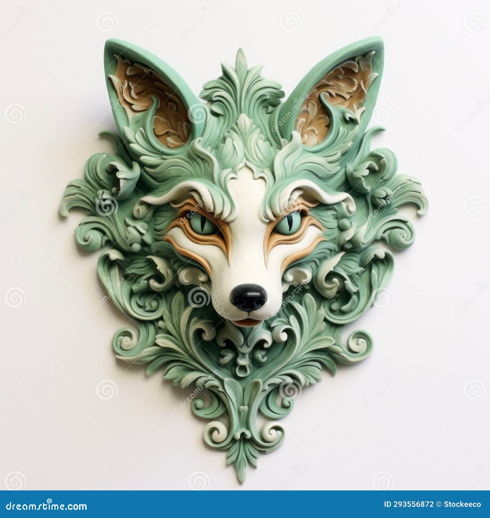 green fox sculpture: hyper-realistic rococo wall art decor