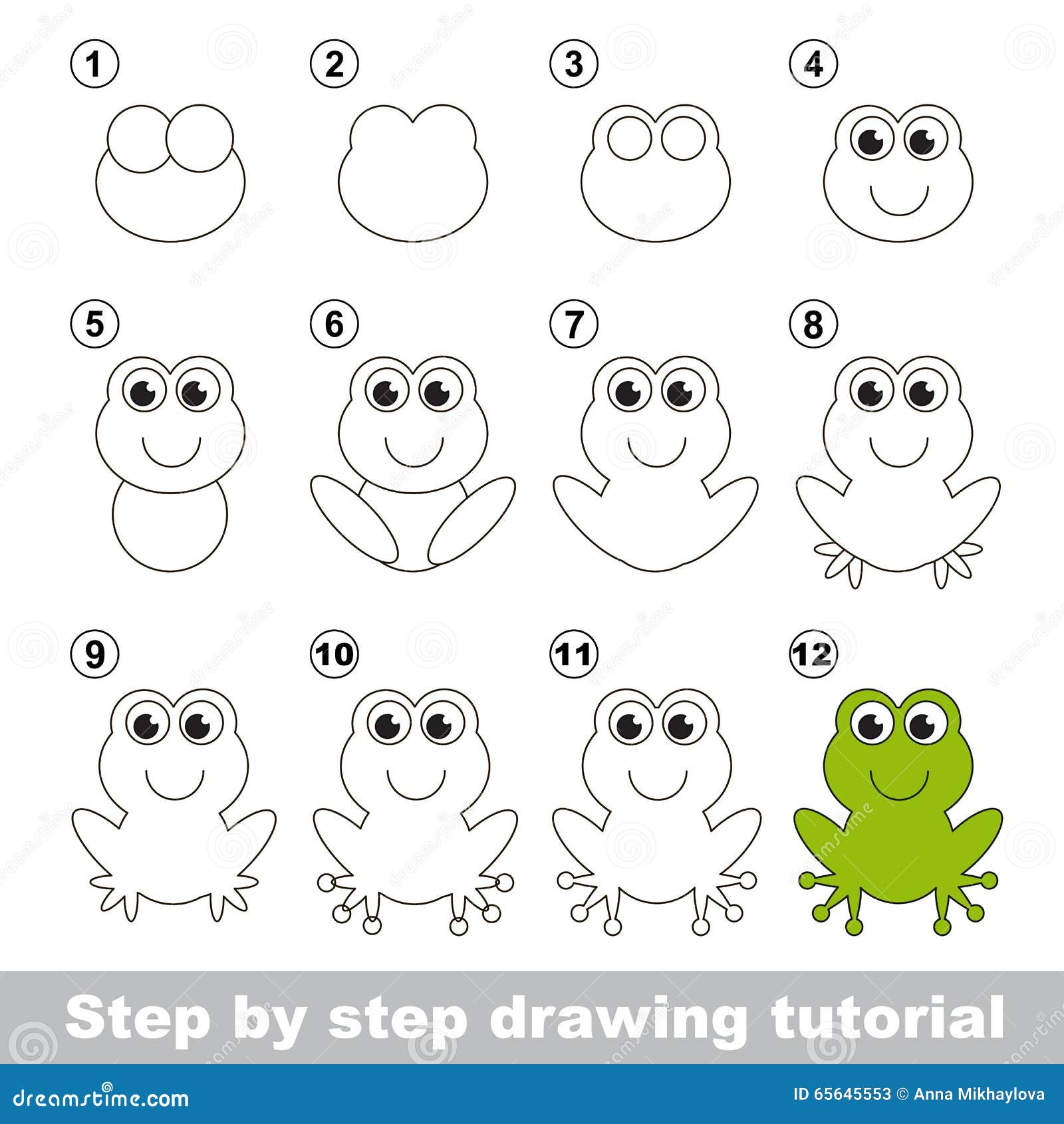 Green Frog. Drawing Tutorial. Stock Vector - Illustration of board