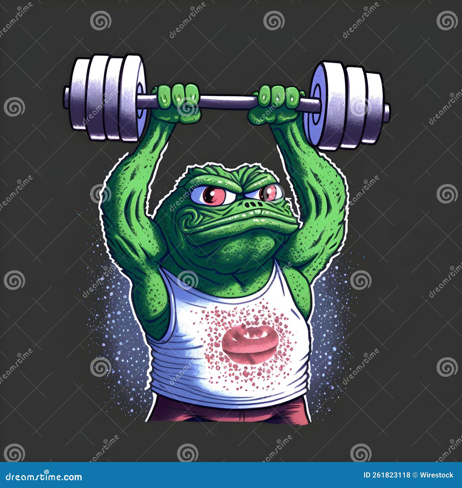 Green frog lifting weights stock illustration. Illustration of weights
