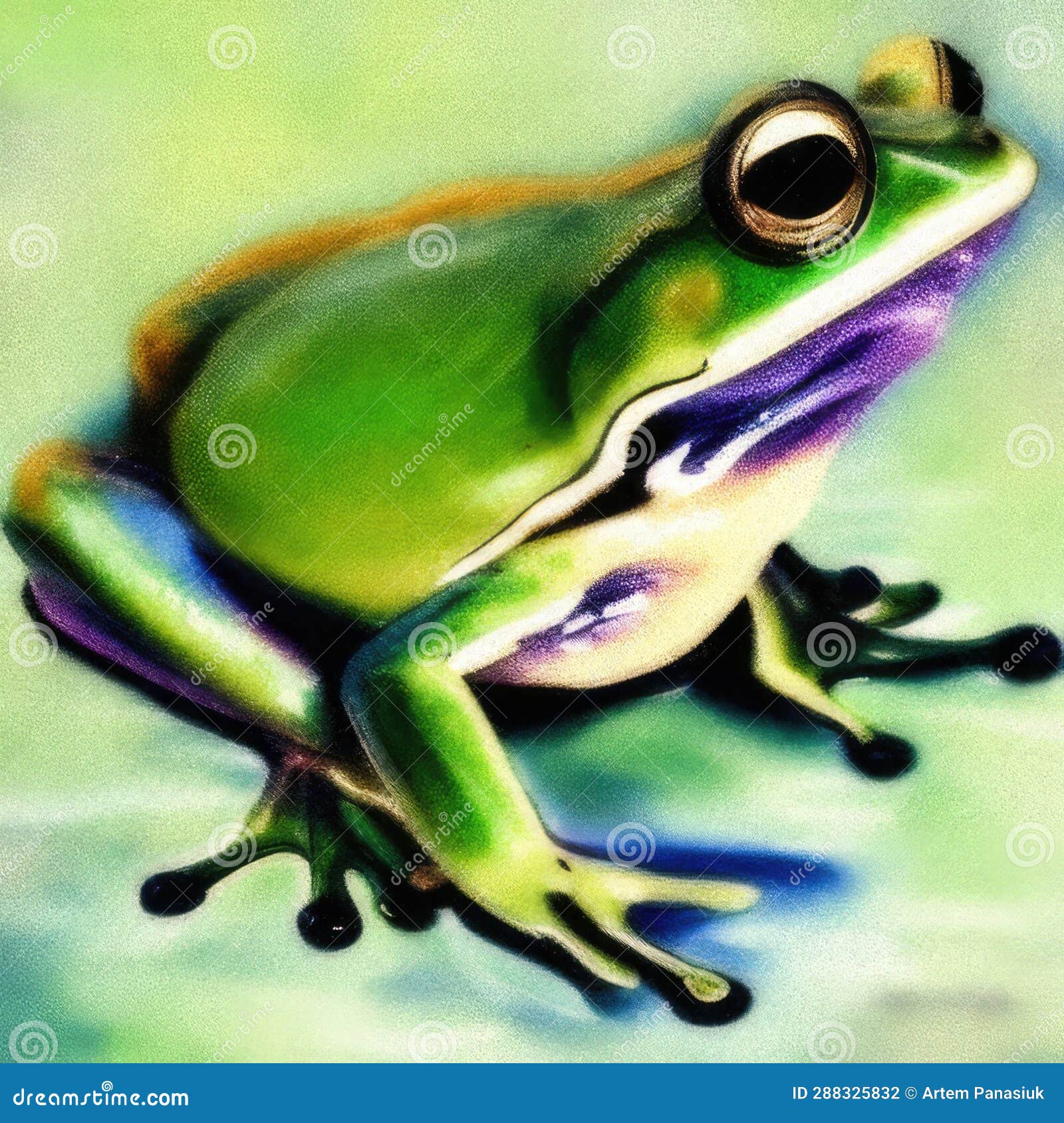 Green frog pastel art stock illustration. Illustration of lizard