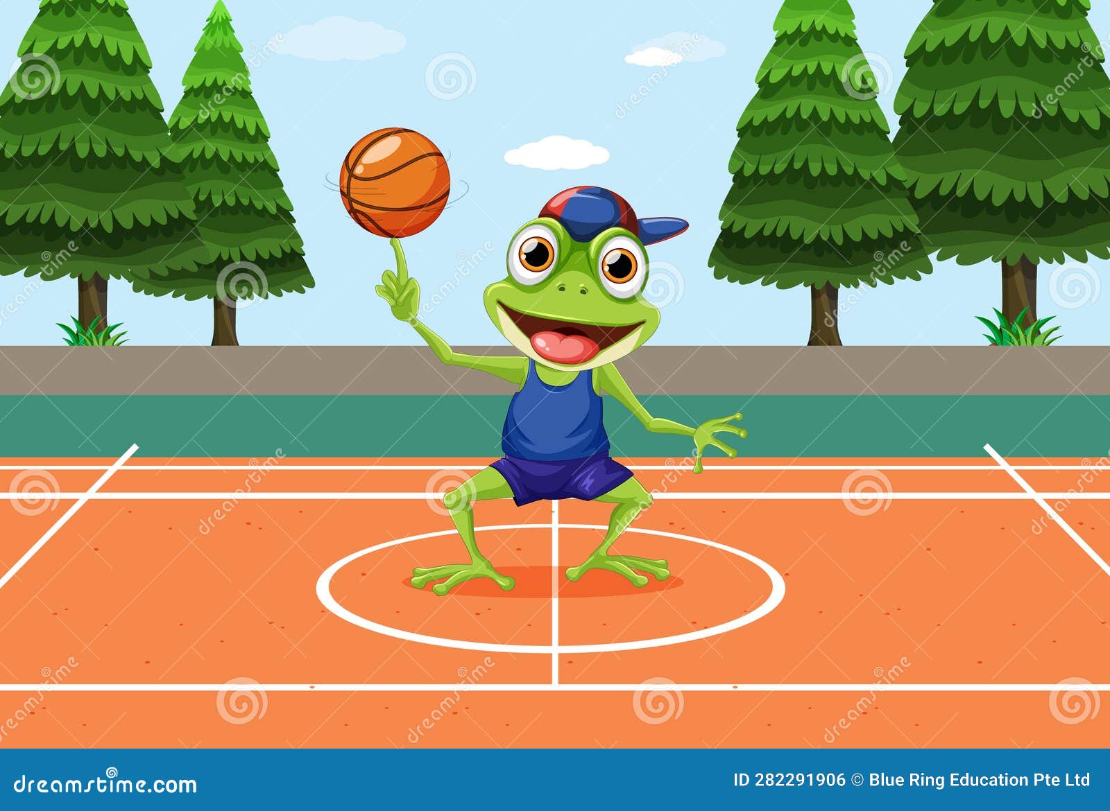Green Frog Playing Basketball Stock Vector Illustration of design