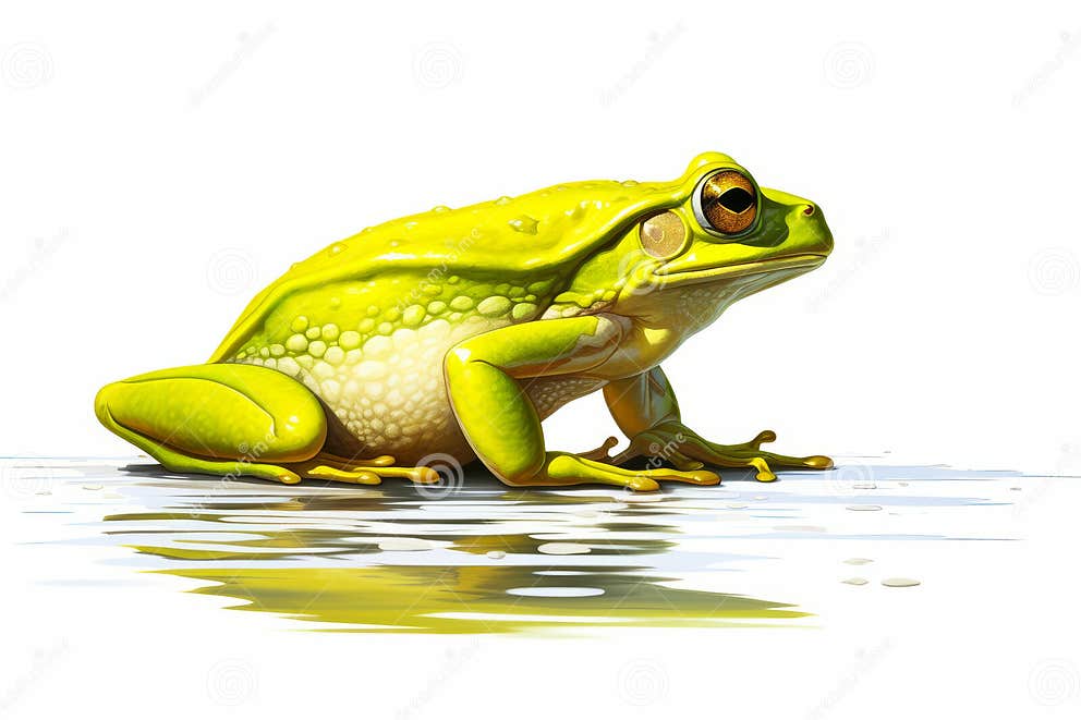 Green Frog with Yellow Spot on Its Face and Legs. Generative AI Stock
