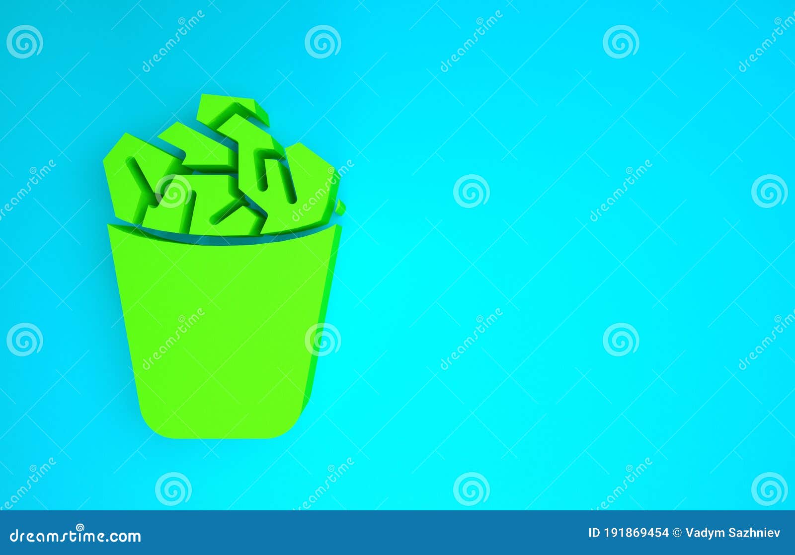 Green Full Trash Can Icon Isolated on Blue Background. Garbage Bin Sign ...