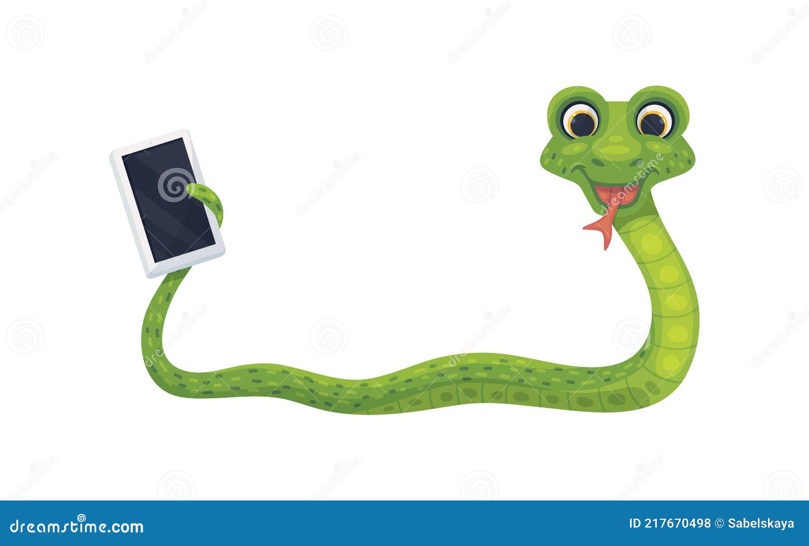 Green Funny Snake with Smartphone Flat Vector Illustration on White  Background. Stock Vector - Illustration of animal, predator: 217670498