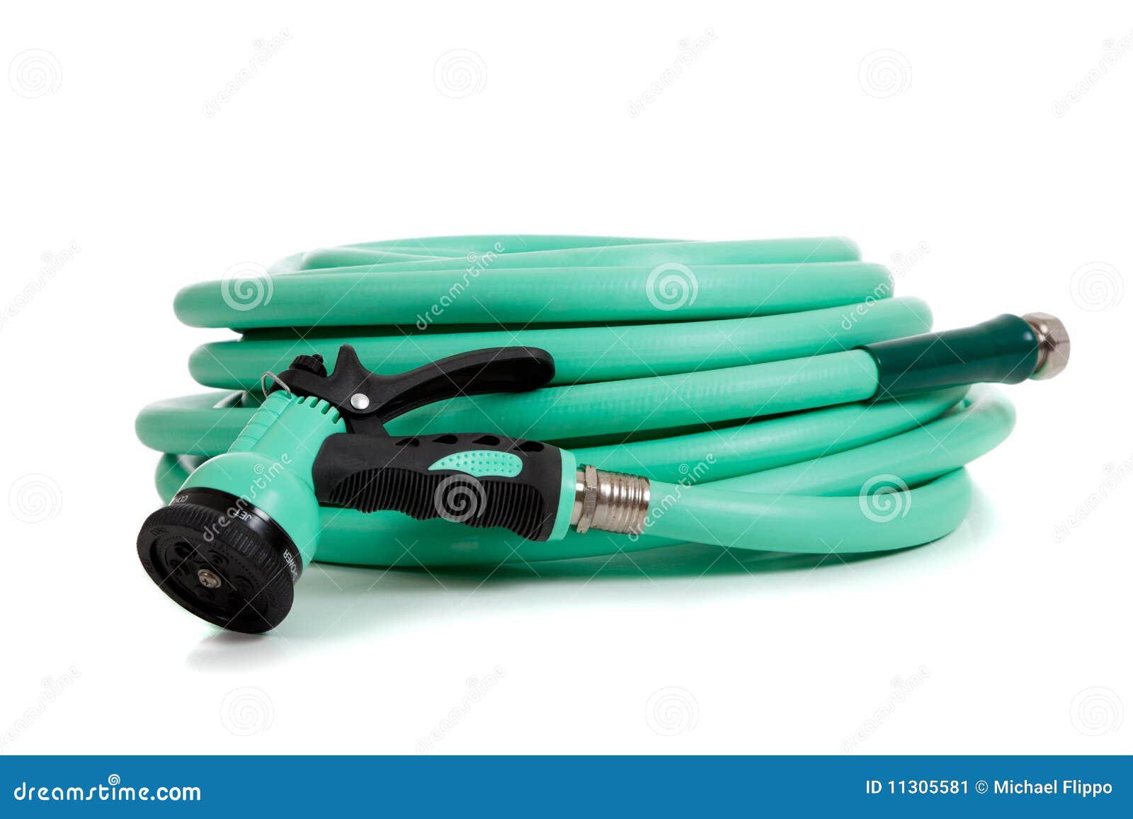 Green Garden Hose with Spray Nozzle Stock Image Image of tubes