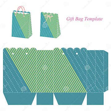 Green Gift Bag Template with Stripes and Dots Stock Vector ...