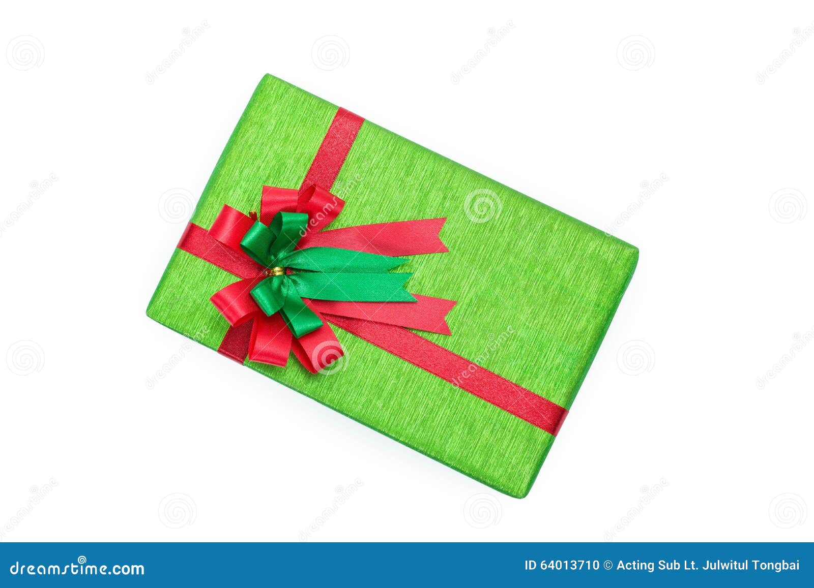 Green Gift Box with Red and Green Ribbons Bow Stock Photo Image of