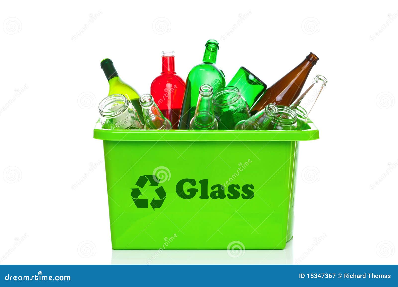 green glass recycling bin  on white