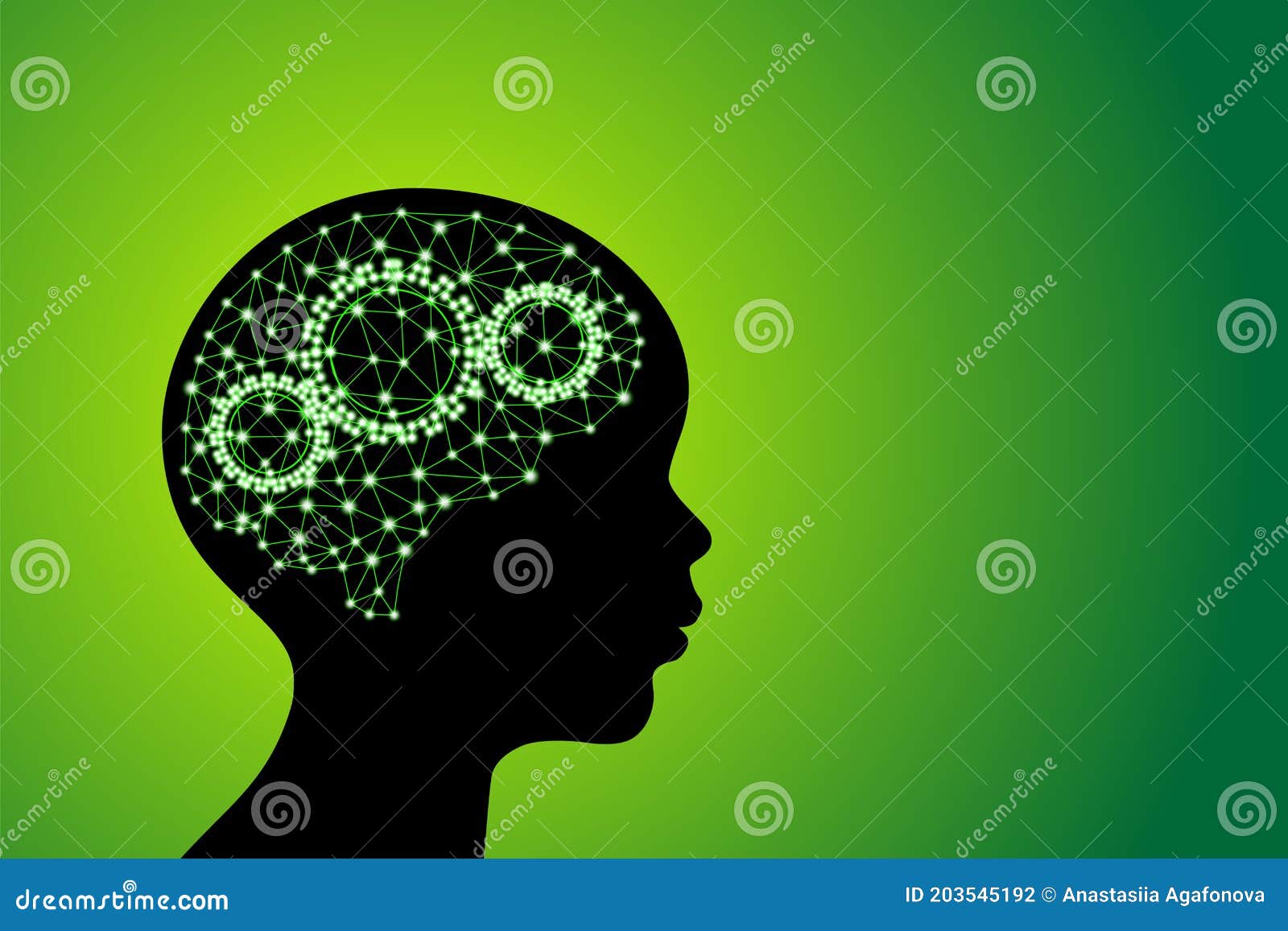Green Glowing Particles Line and Dot Polygonal Plexus Children`s Brain with  Gears Stock Vector - Illustration of lines, data: 203545192