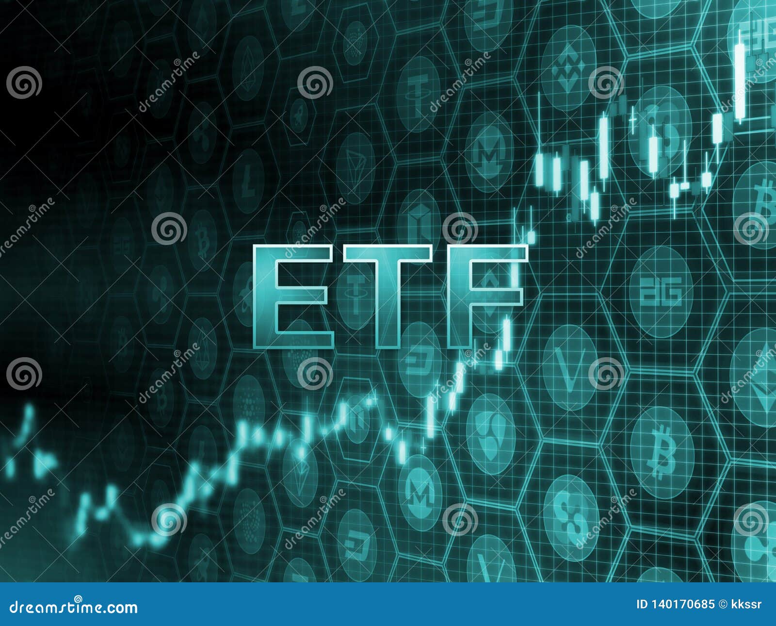 Green Glowing Text On Candle Stick Chart With Bitcoin And ...