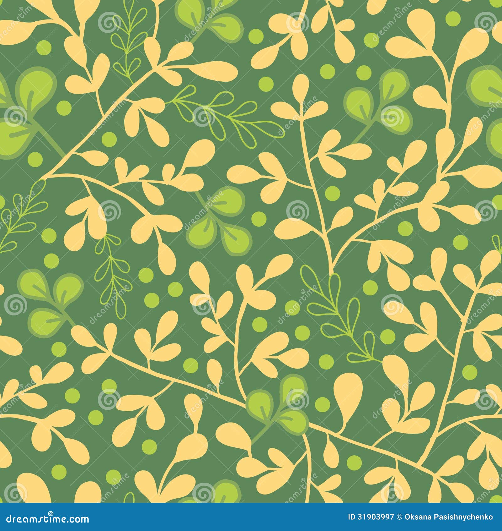 Green and Gold Leaves Seamless Pattern Background Stock Vector