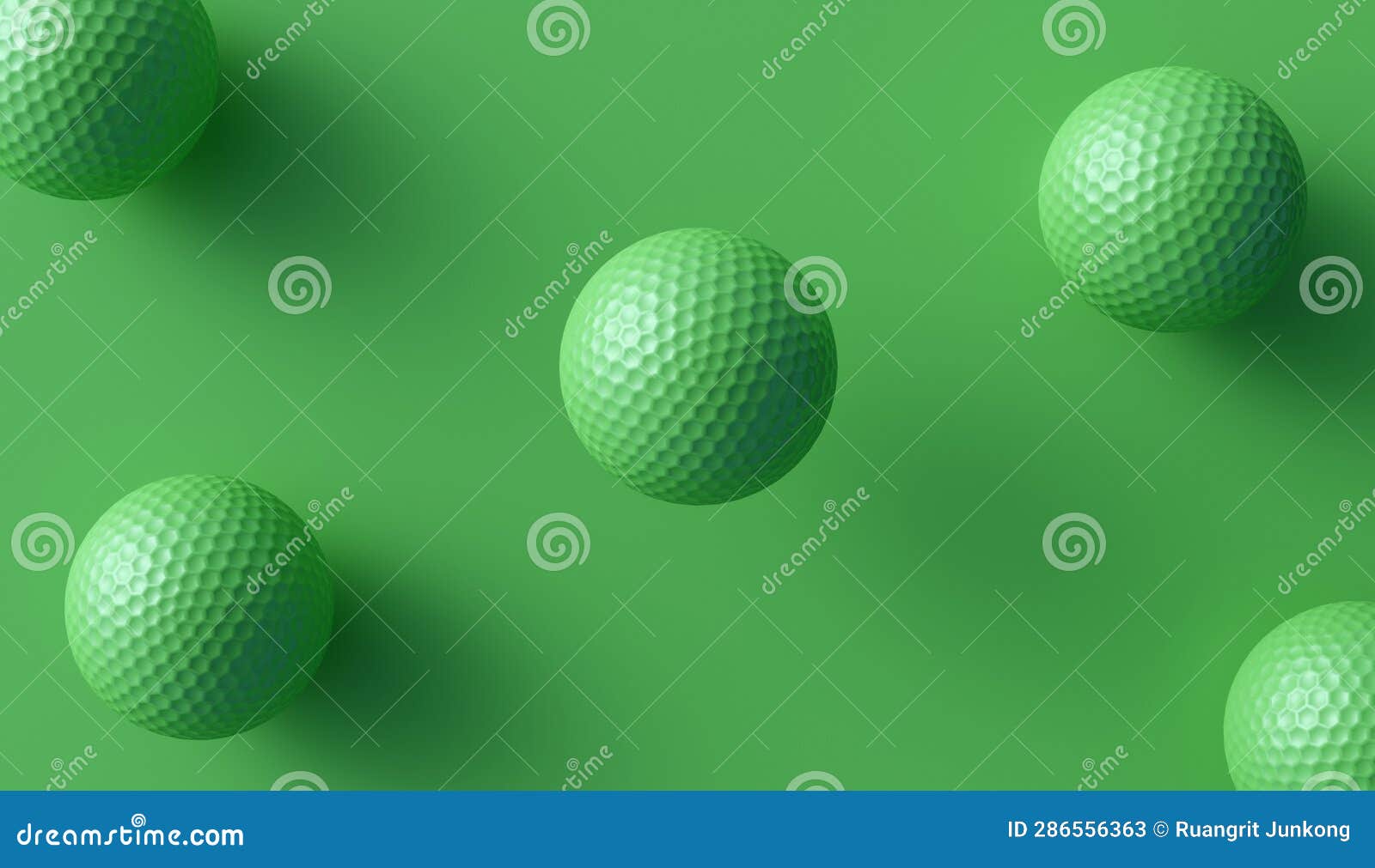 Green Golf Balls and Red Background 3D Stock Illustration