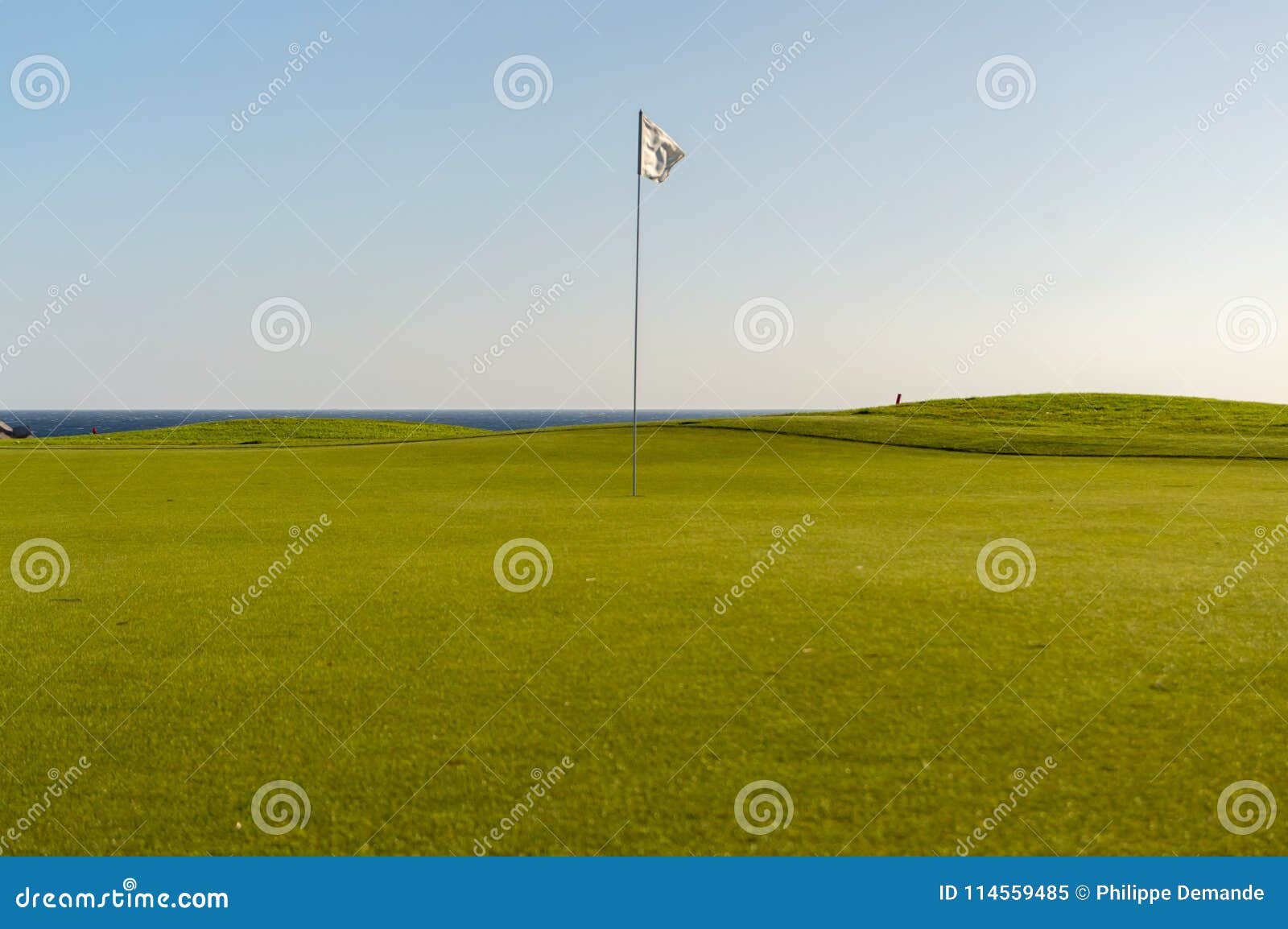 green golf with flag and hole facing atlantico