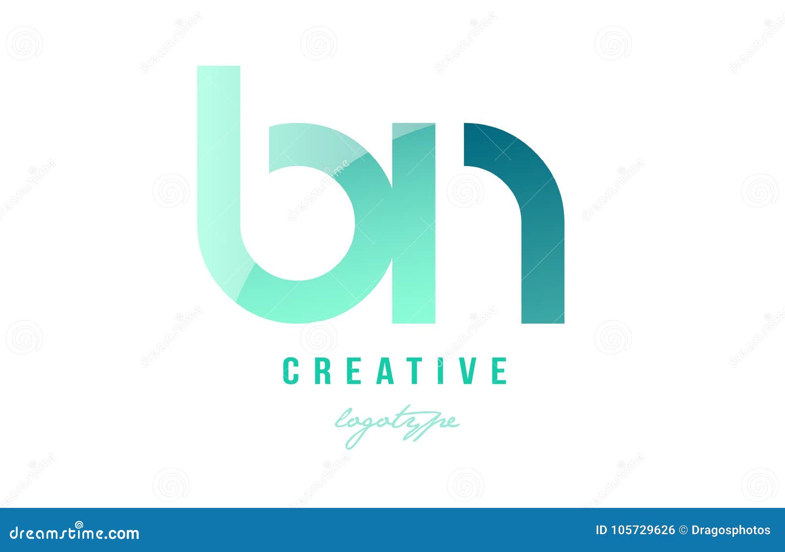 green gradient pastel modern bn b n alphabet letter logo combination icon 