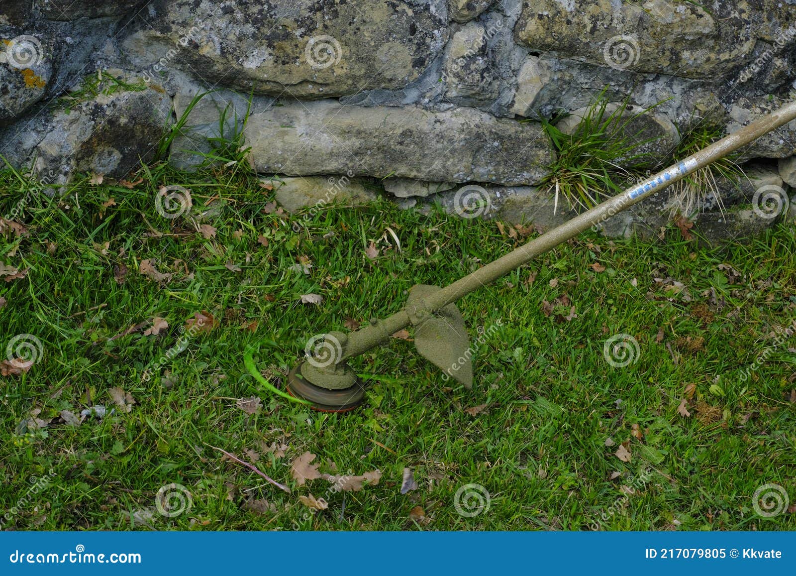 Green Grass Cutting Equipment Tool. Cutting Garden Tools Closeup Stock