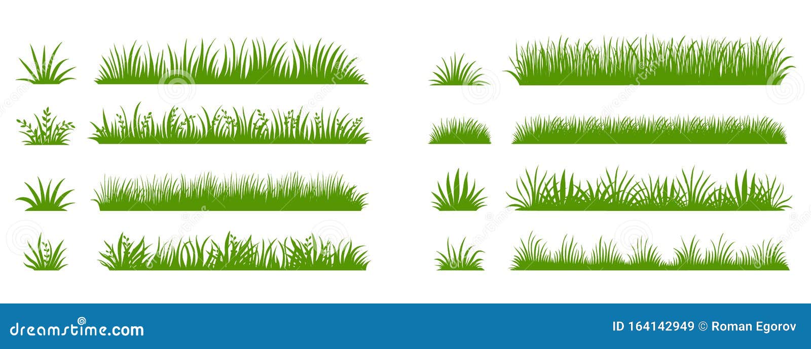 green grass silhouette. cartoon lines of plants and shrubs for boarding and framing, eco and organic logo 