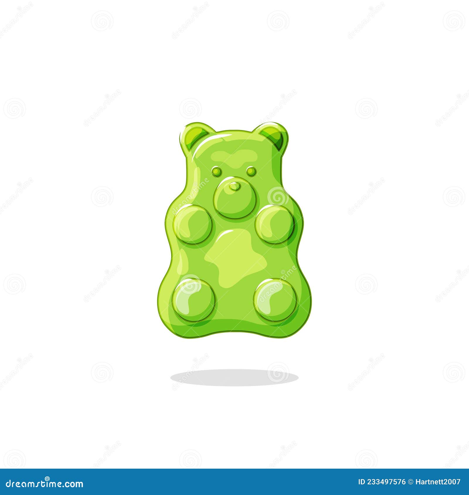 Cute cartoon CBD edible gummy bear drawing. Green candy with