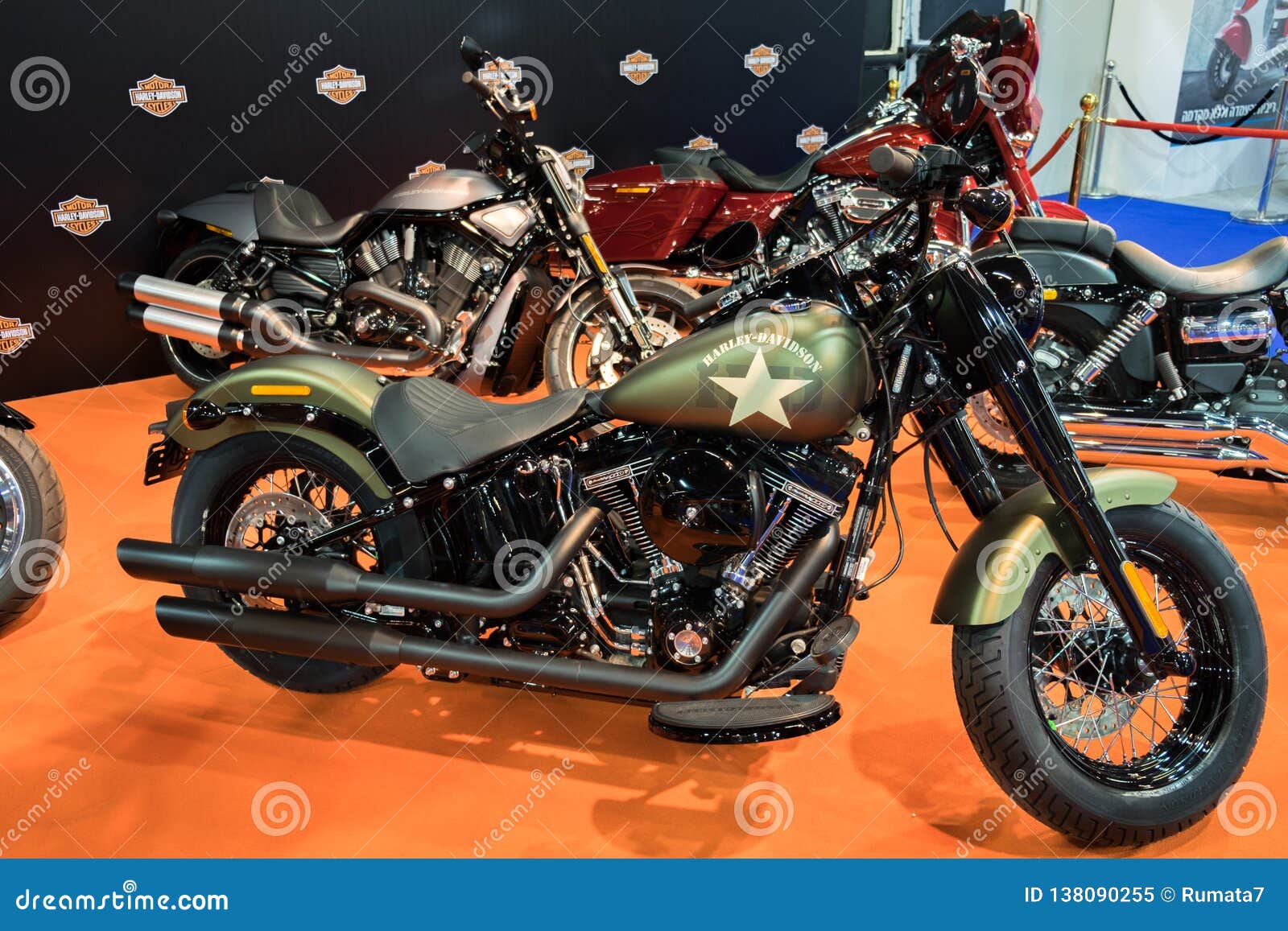 Green Harley Davidson Motorcycle, Displayed in Tel-Aviv. Israel ...