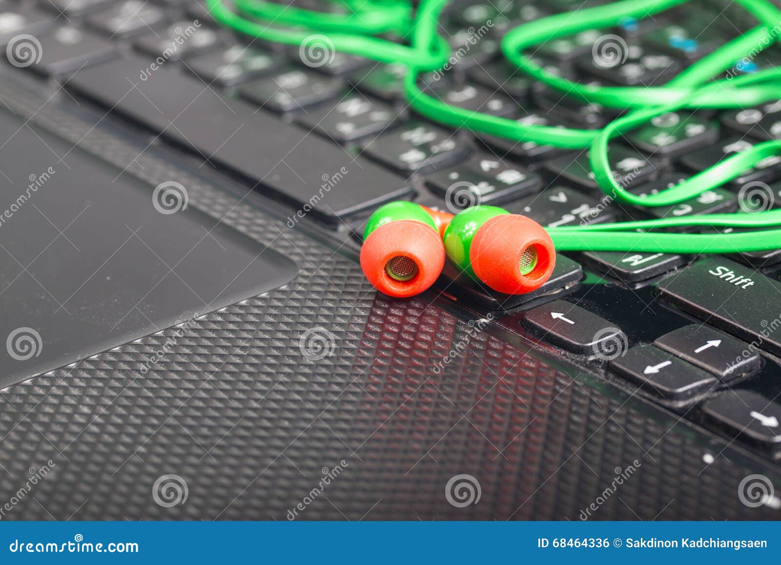 Green headphones stock photo. Image of desk, computer 68464336