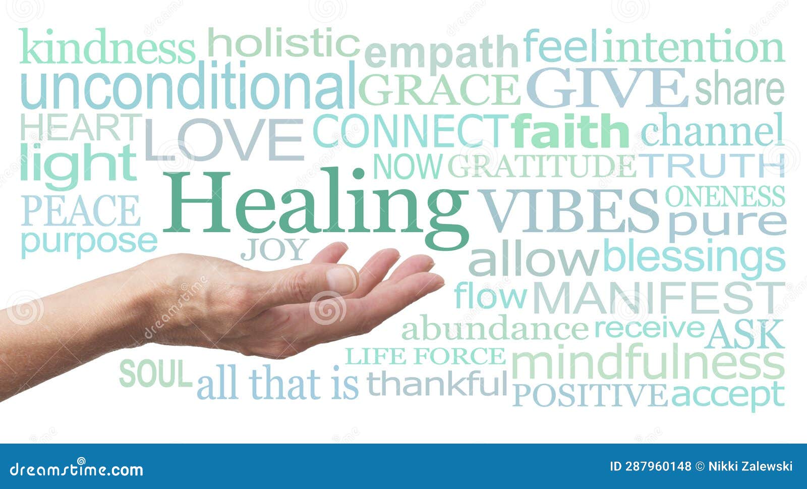 Green Healing Vibes Word Wall Art on White Background Stock Photo