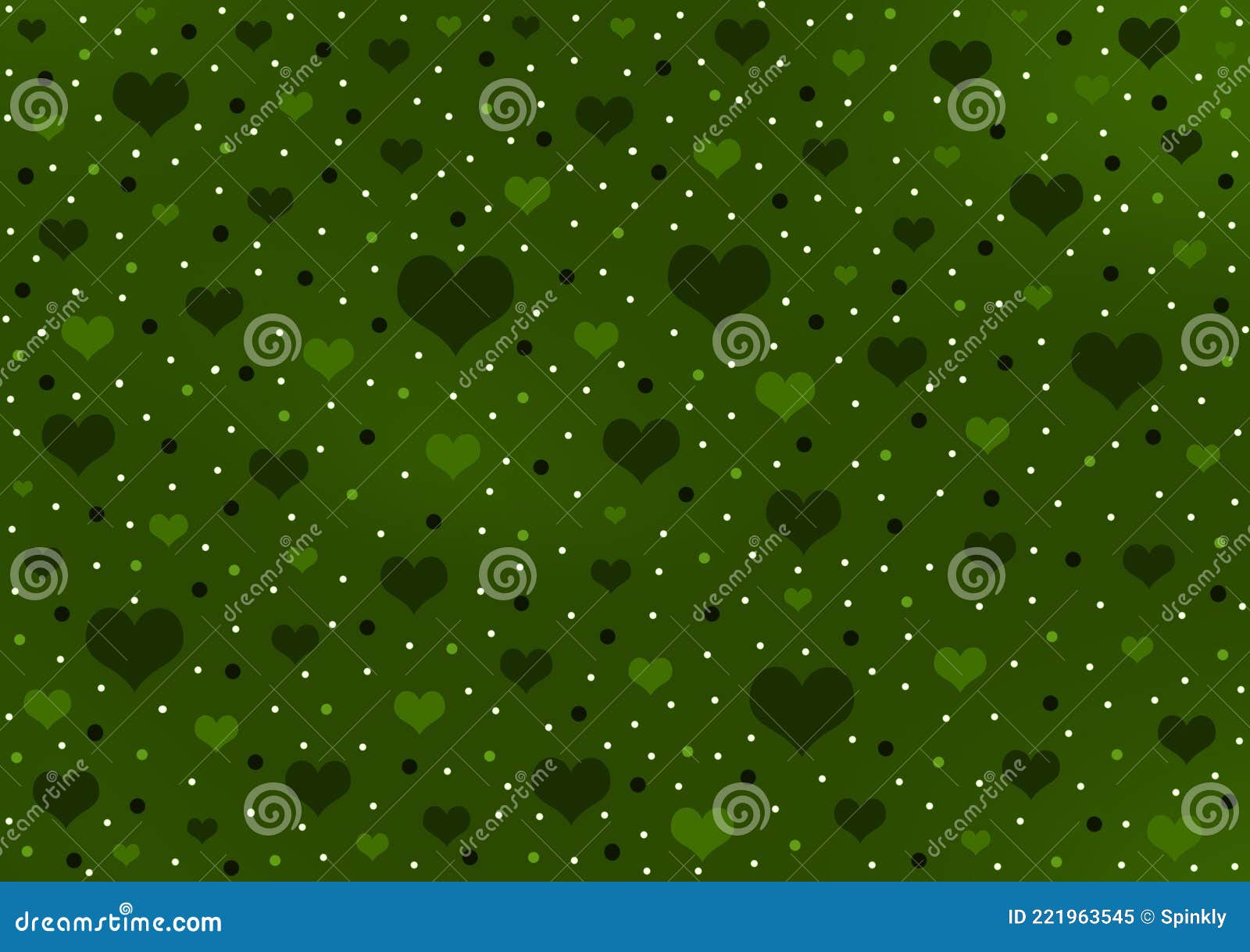 Green Hearts and Dots Pattern Design for Wallpaper Stock Illustration