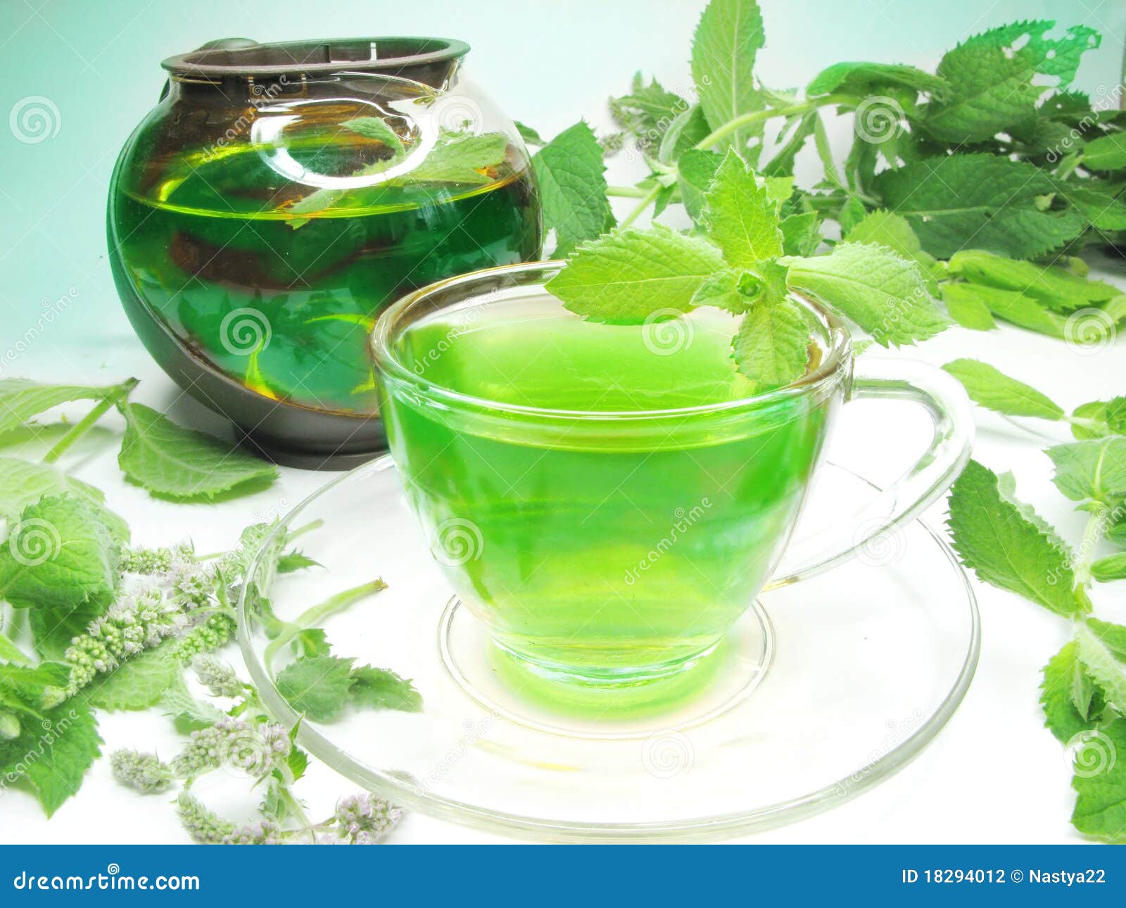 Green herbal tea with mint stock photo. Image of teapot 18294012