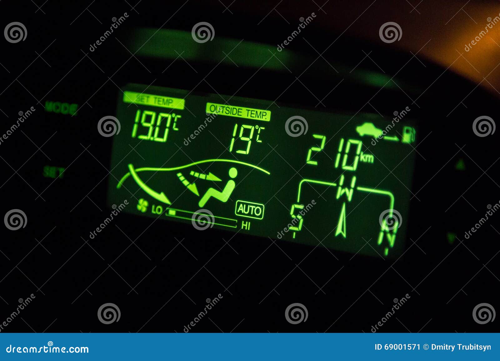 Green Highlighted Car Air Conditioner Control Panel Stock Image Image