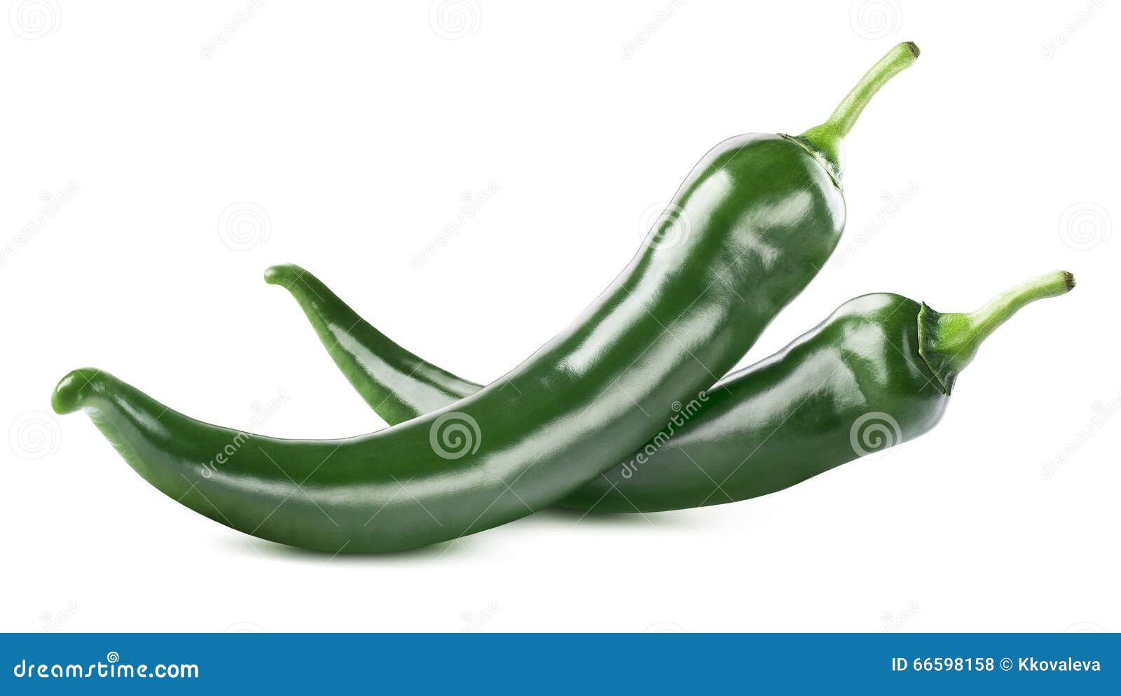Green Hot Chili Peppers Double Isolated on White Background Stock Photo