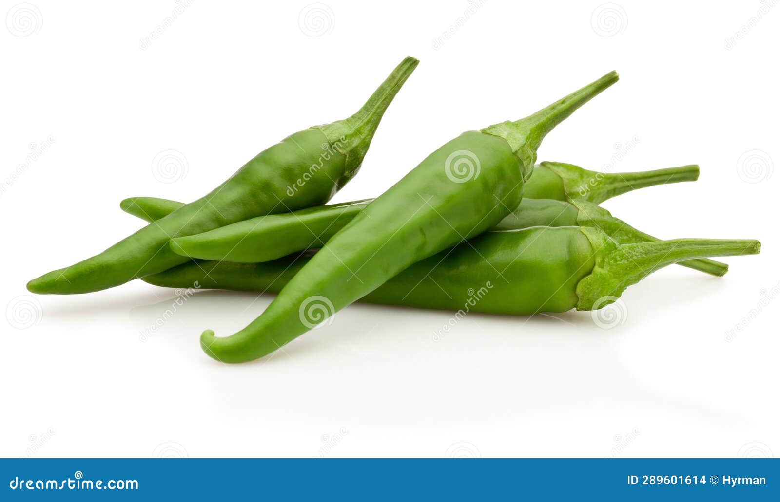 Green Hot Chili Peppers Isolated on White Background Stock Photo