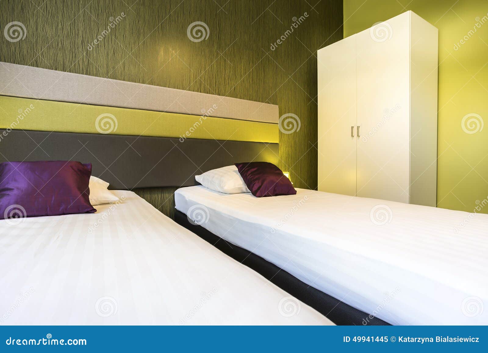 Green Hotel Room with Two Beds Stock Image Image of hotel, furniture