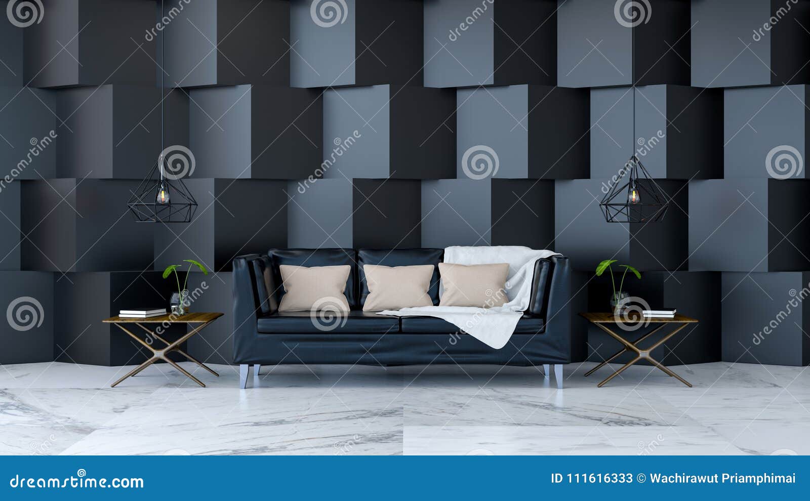 Green Interior Design Empty Room With Plant On Wood