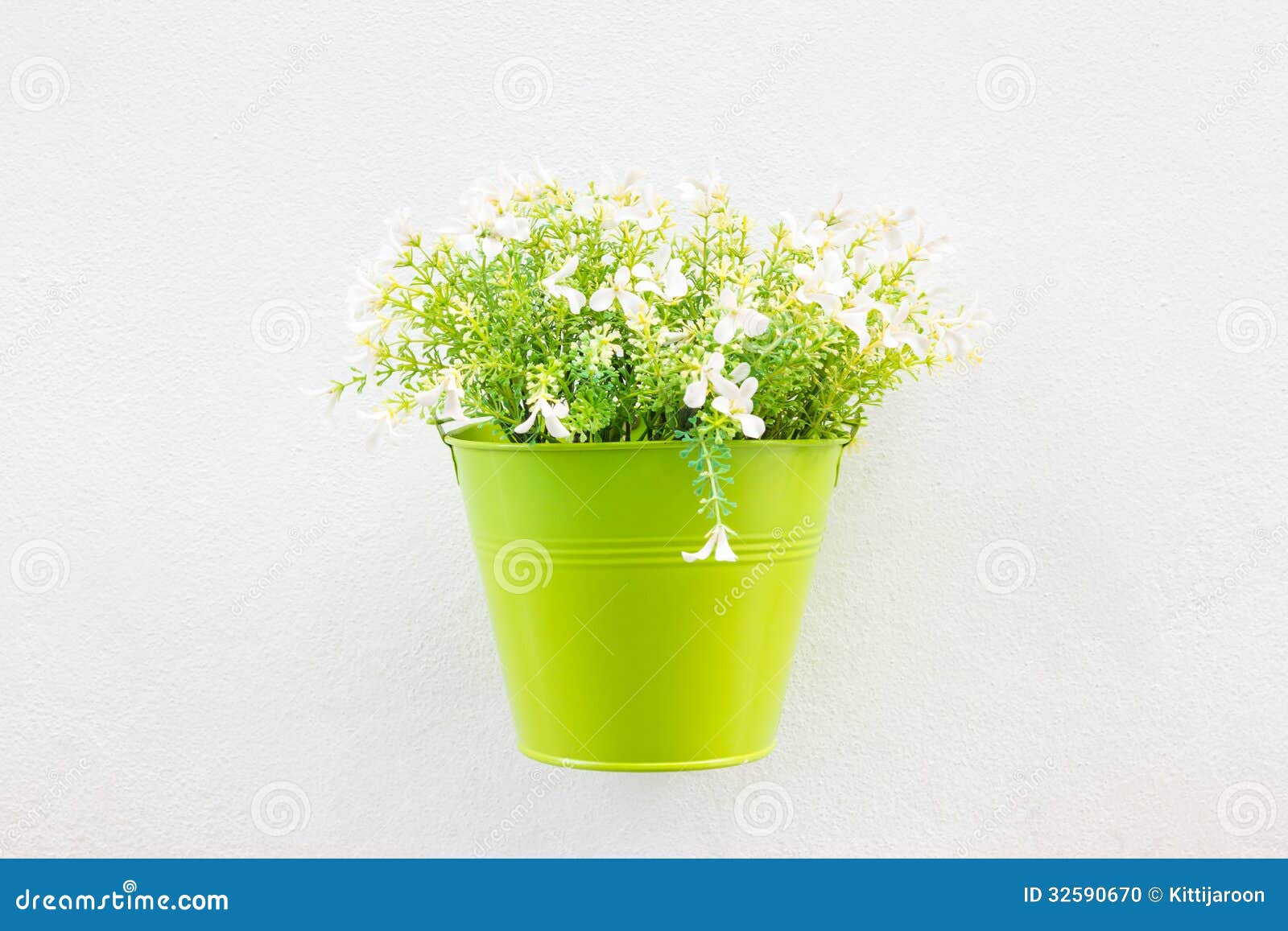 Green Jardiniere and Flower on Wall Stock Photo - Image of design ...