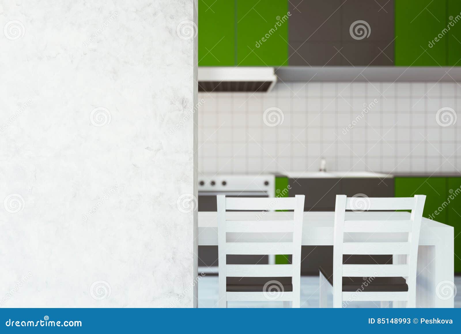 Green Kitchen with Blank Wall Stock Illustration - Illustration of