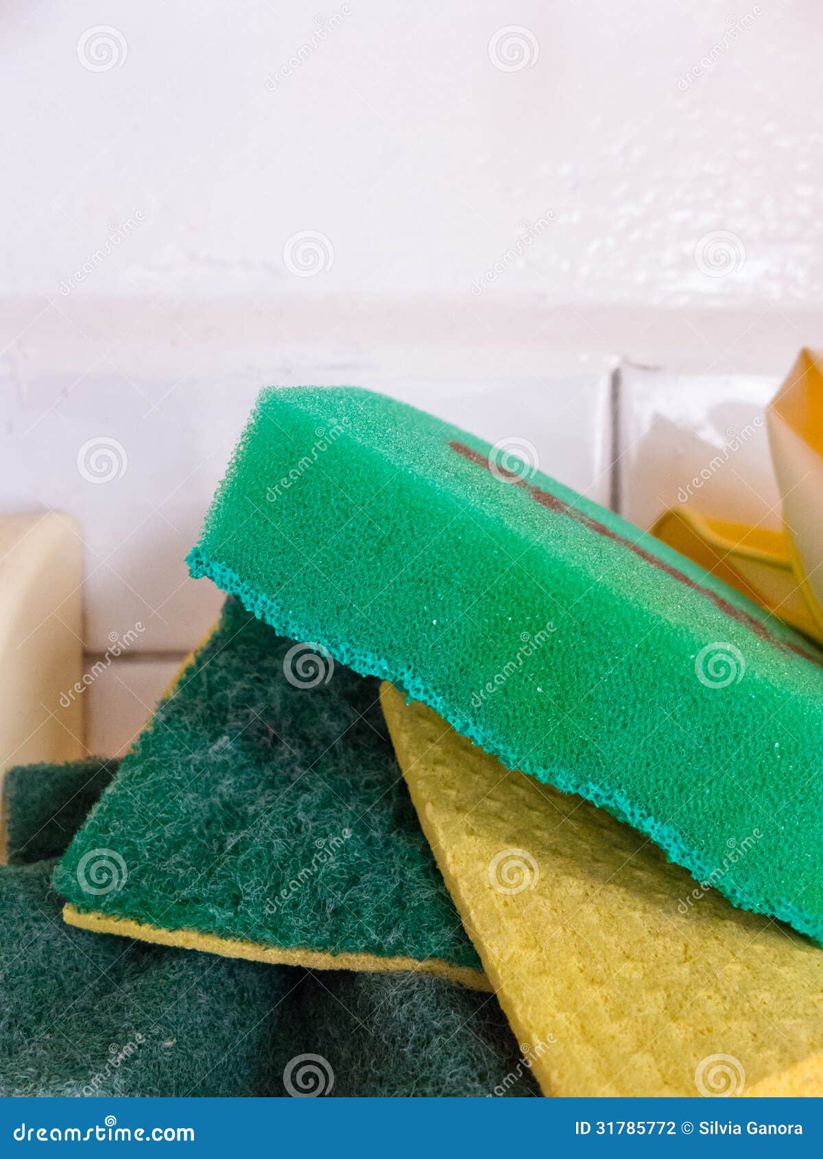 Green kitchen sponges stock photo. Image of kitchen, housework 31785772