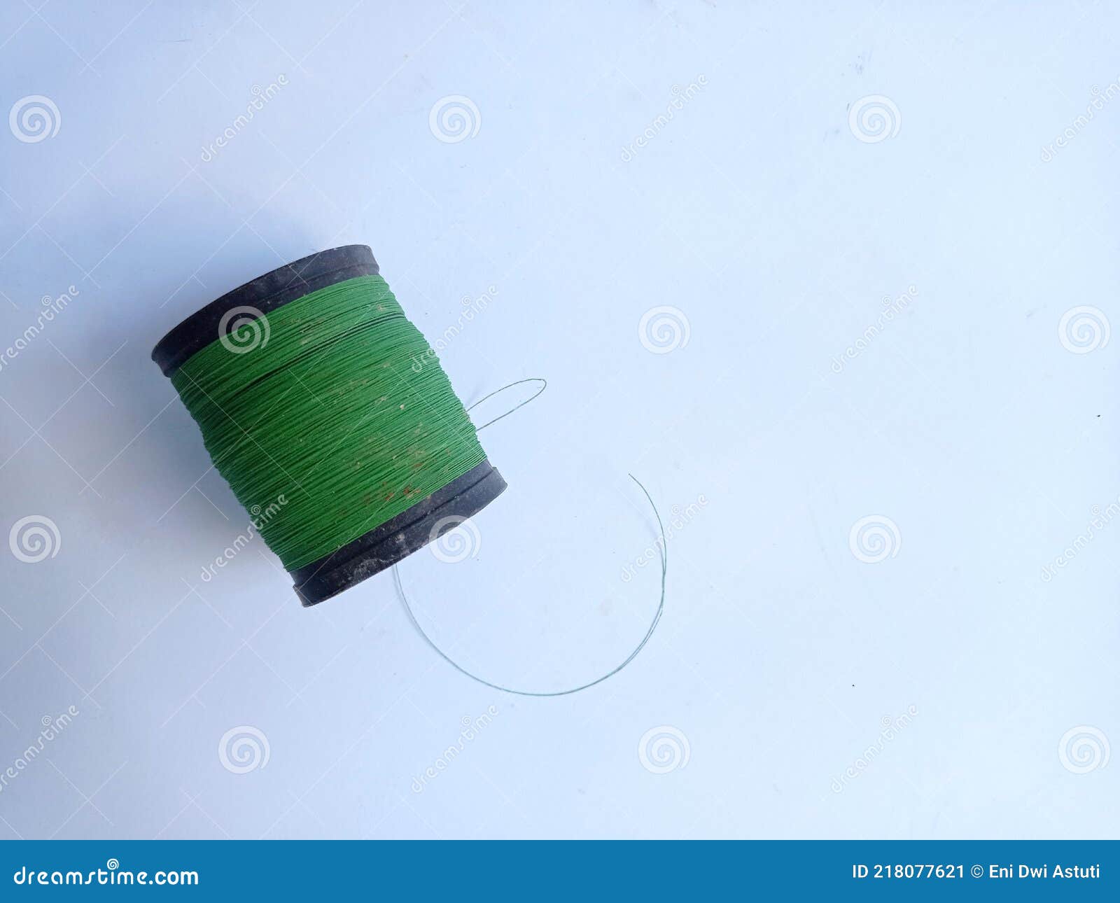 Green Kite String Used for Flying Kites. Over White Background