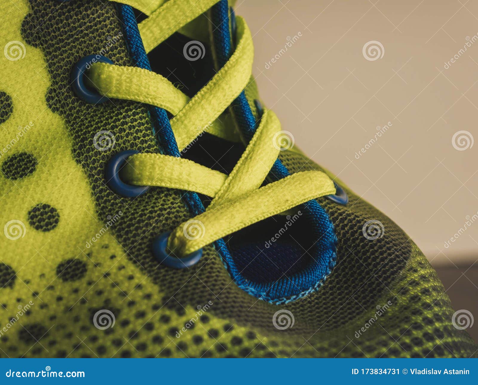 Green Laces on Bright Sneakers. Close Up. Stock Image Image of fabric