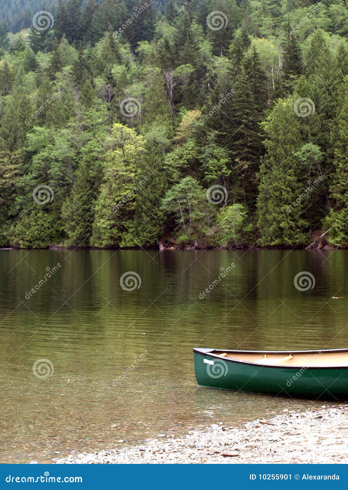 Green lake and canoe stock image. Image of boat, good 10255901