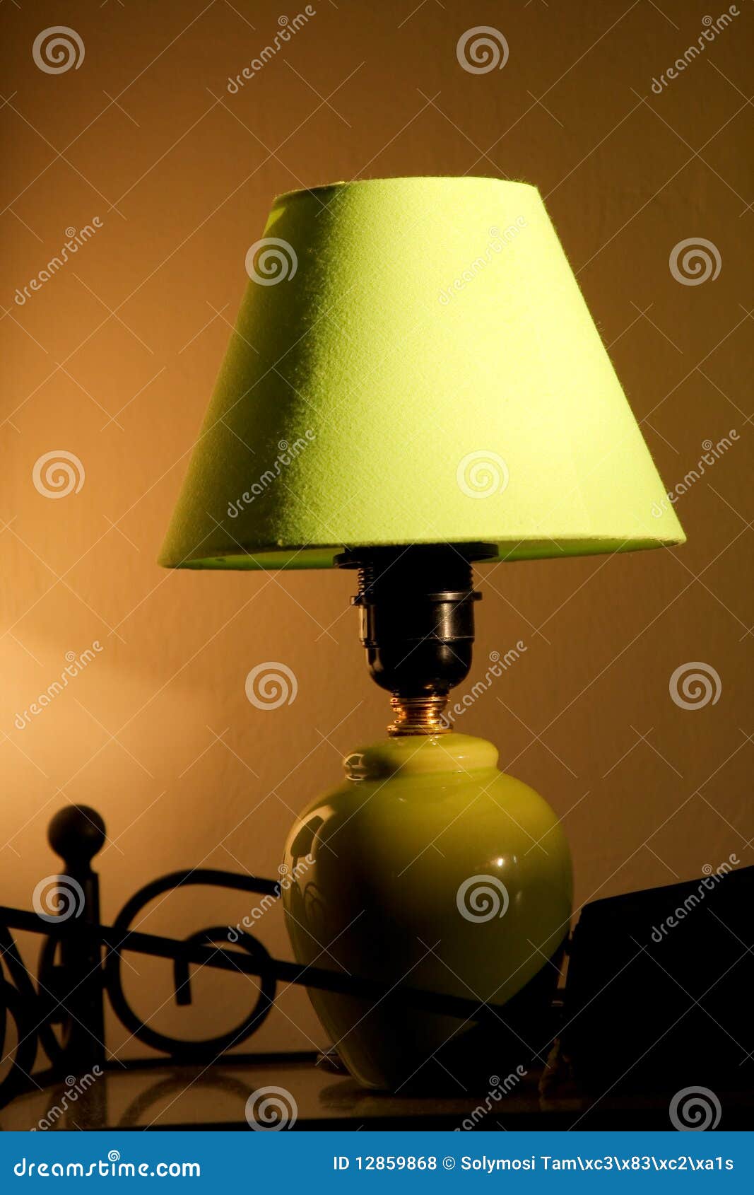 Green lamp stock photo. Image of modern, bedroom, night 12859868