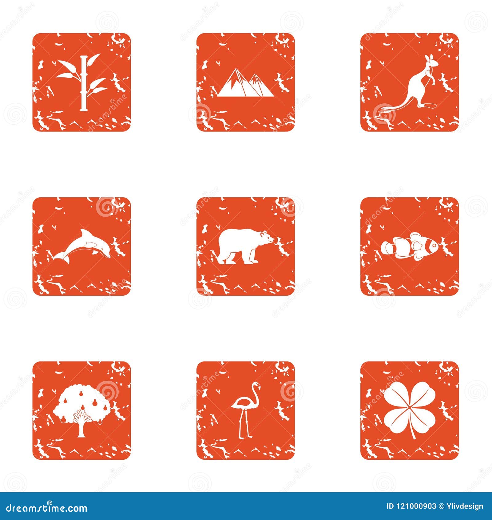 green landmass icons set, grunge style