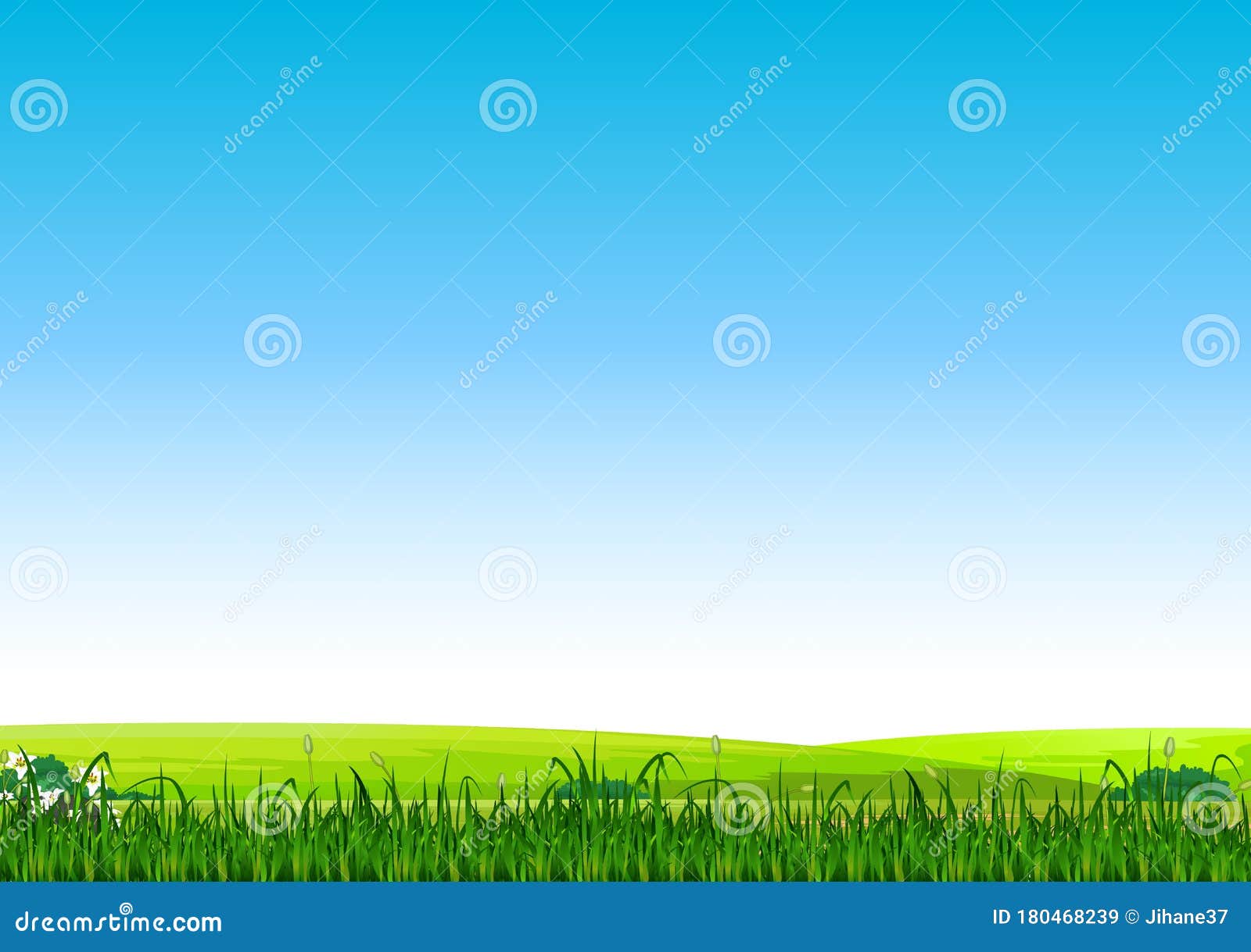 Green Landscape Grass Field View Cartoon Stock Illustration - Illustration  of comic, blue: 180468239
