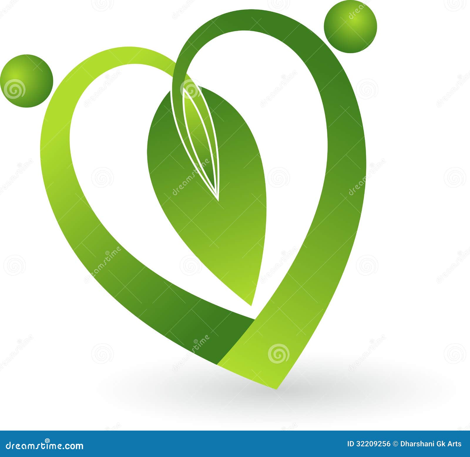 Green leaf heart shape stock vector. Illustration of green 32209256