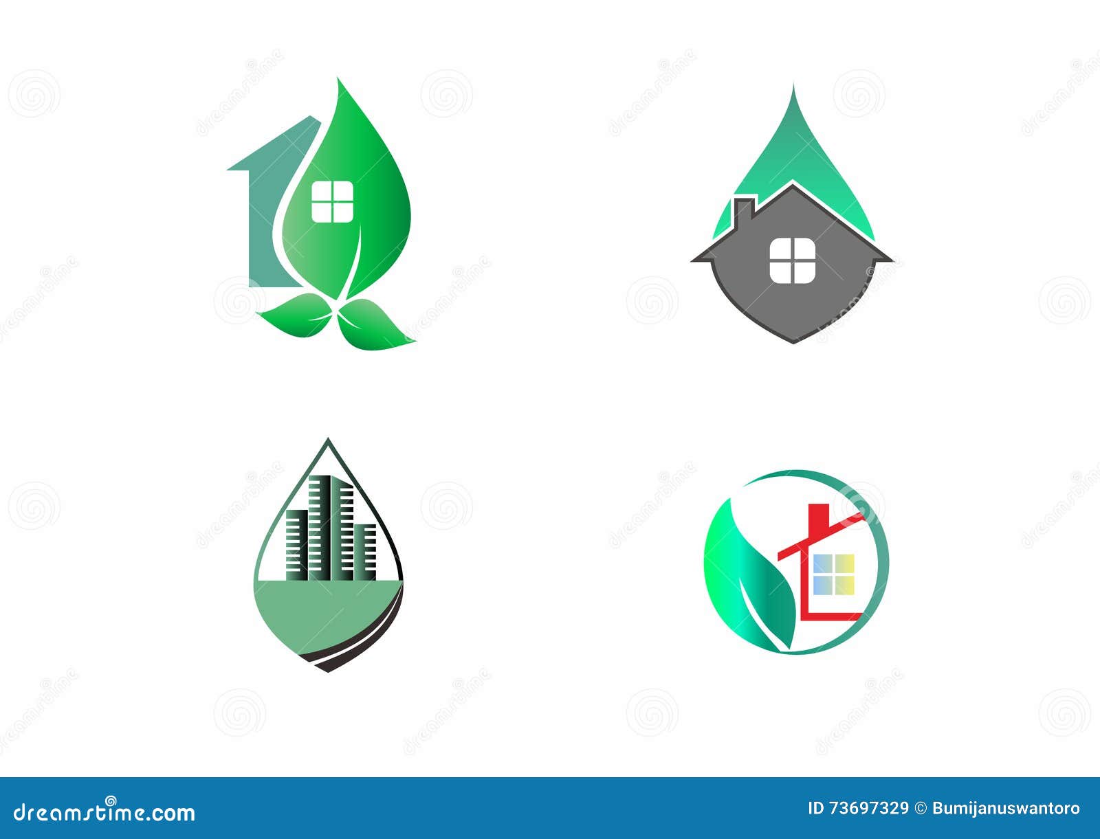 Green Leaf House Properties and Buildings Stock Vector Illustration