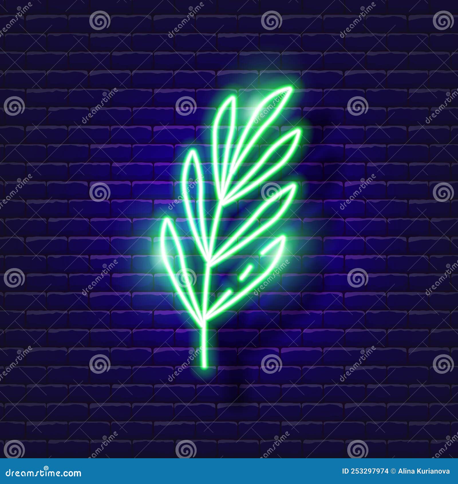 Green Leaf Neon Icon. Neon Nature Sign. Vector Illustration for Design