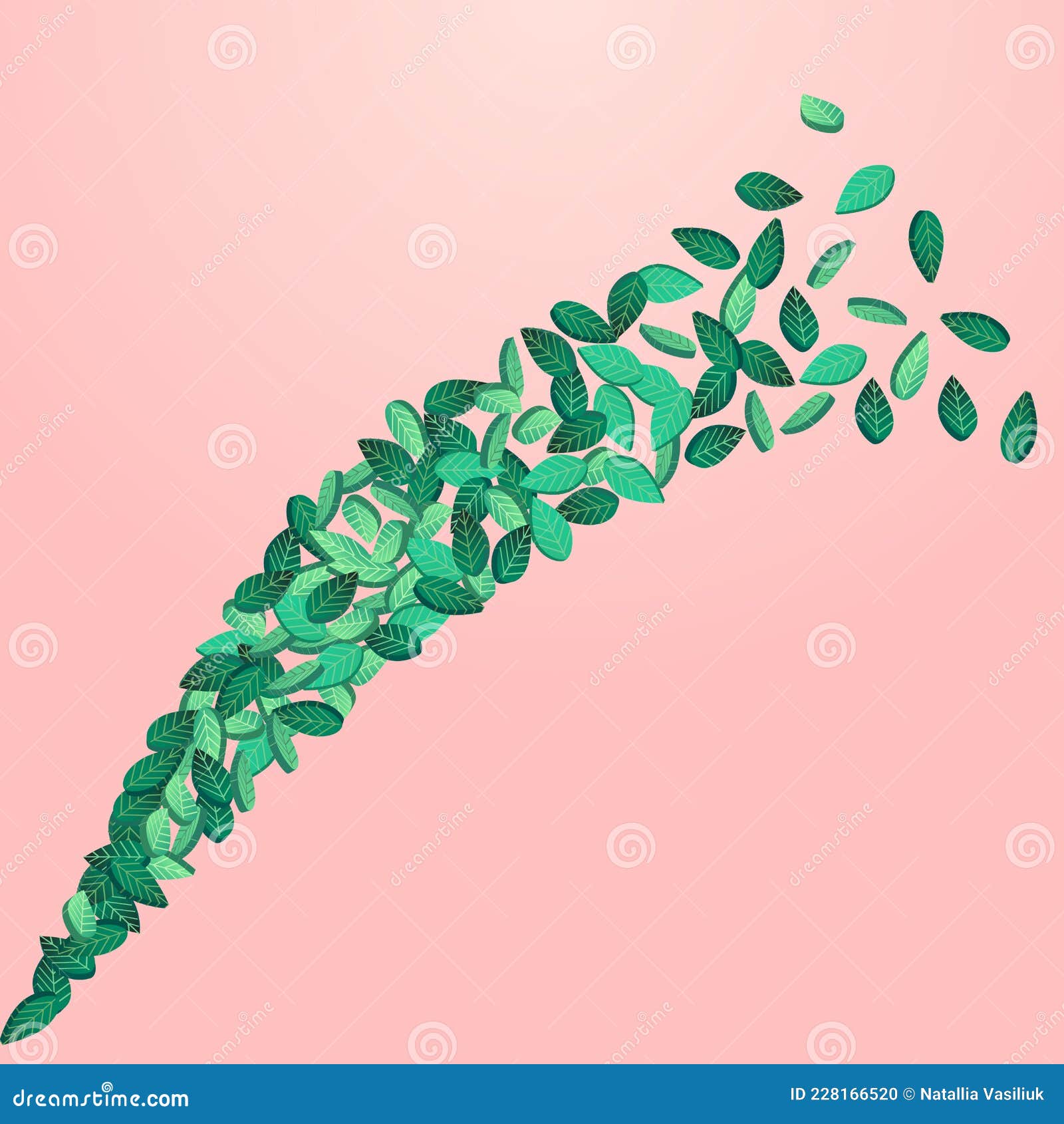 Green Leaf Realistic Vector Pink Background Stock Vector - Illustration
