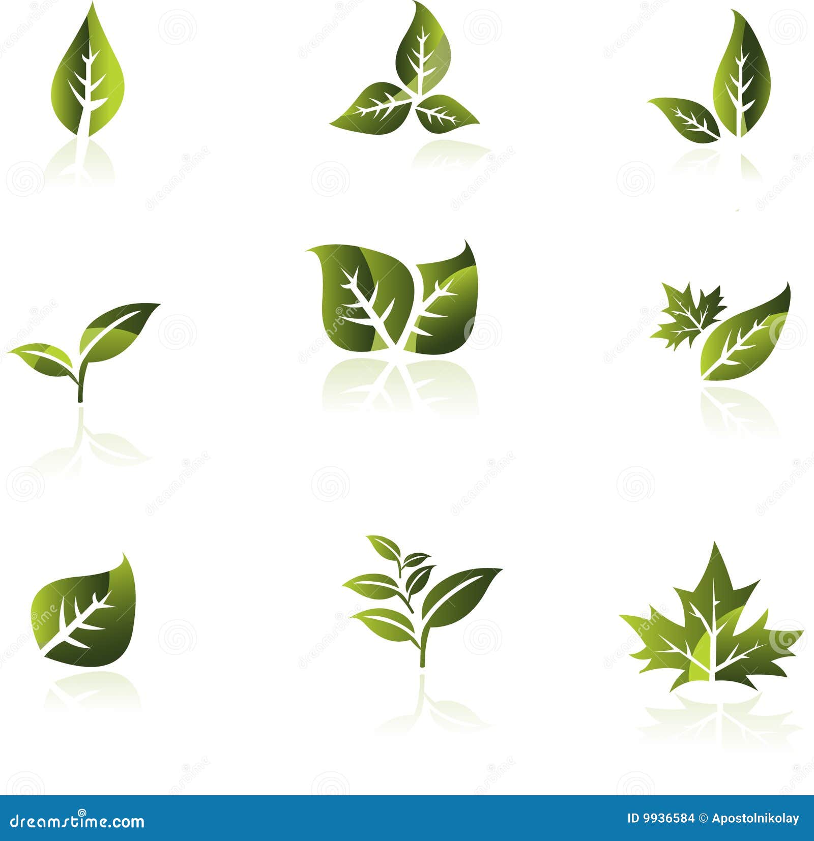 Green leaf vector set. stock vector. Illustration of background - 9936584