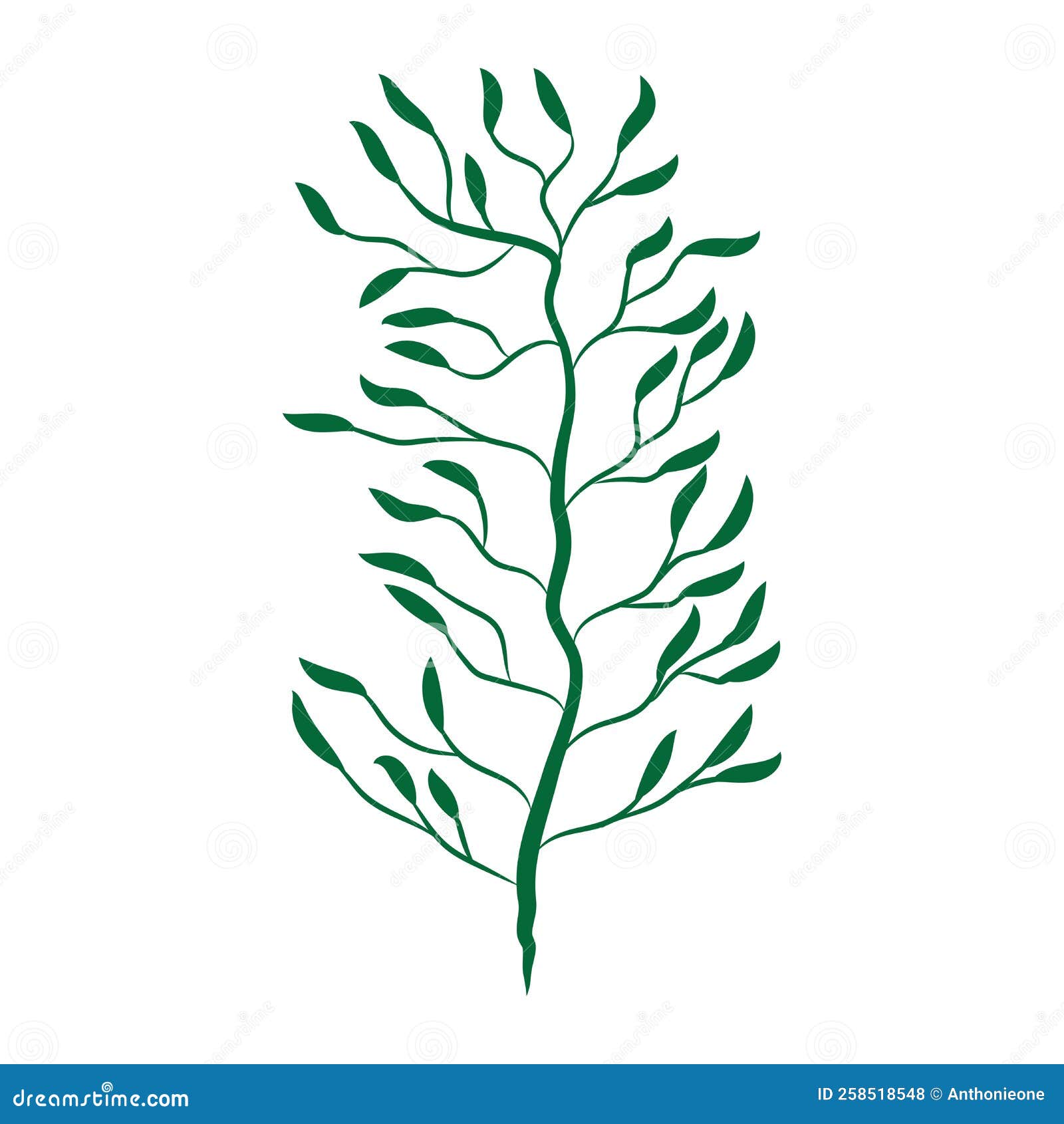 Green Leafy Plant with Decorative Art Isolated Vector Illustration