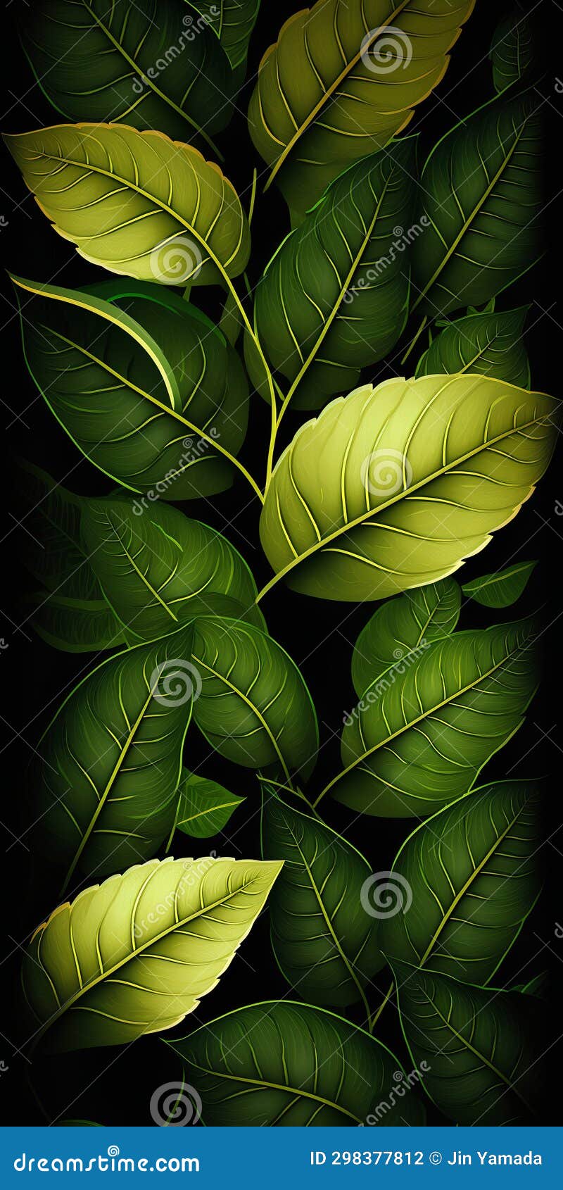 Green Leaves on a Black Background. Vector Illustration. Eps 10 Stock