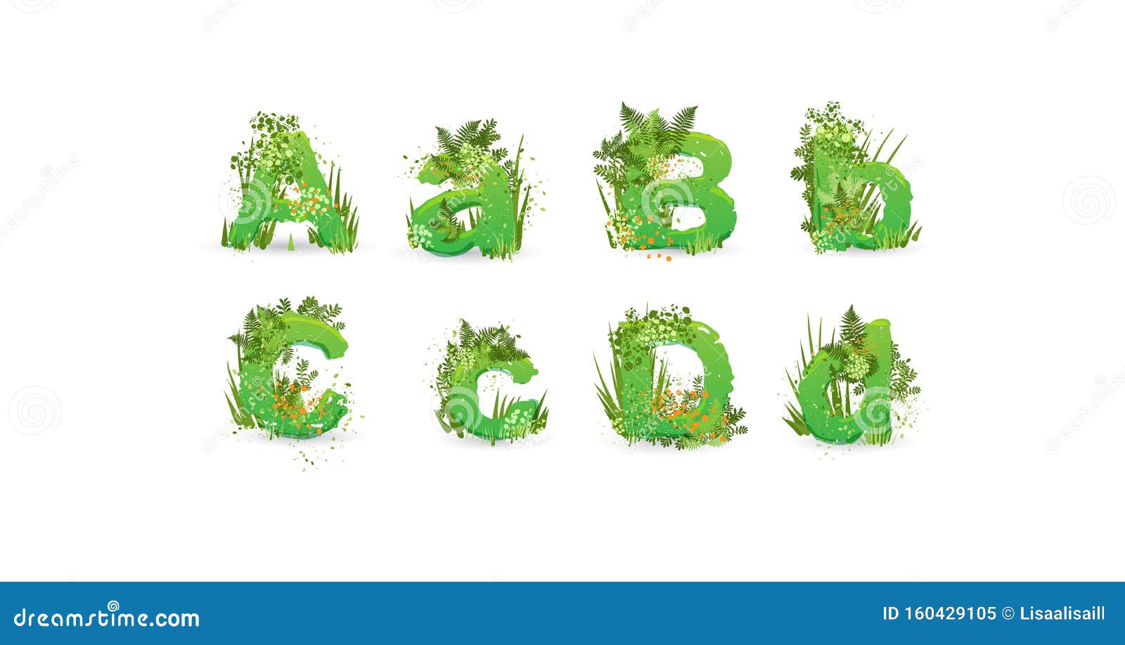 green leaves font.  . stylish eco alphabet from colorful tropical leaves, bushes, flowers and nature